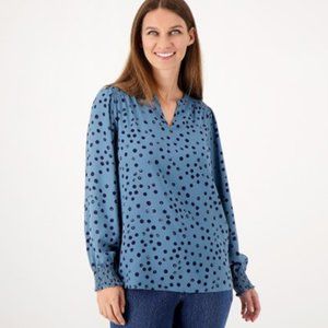 BELLE BY KIM GRAVEL Pearly Dot Split Neck Blouse NIP